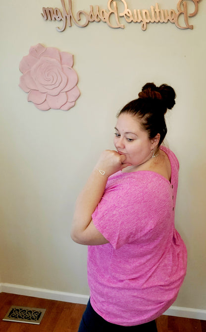 Bubble Gum Pink Marbled Back Button Blouse