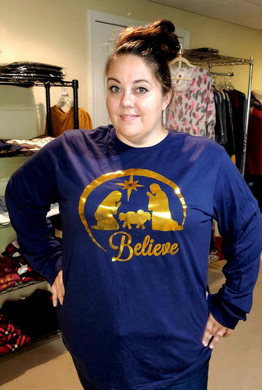 Believe Nativity Long Sleeve Tee