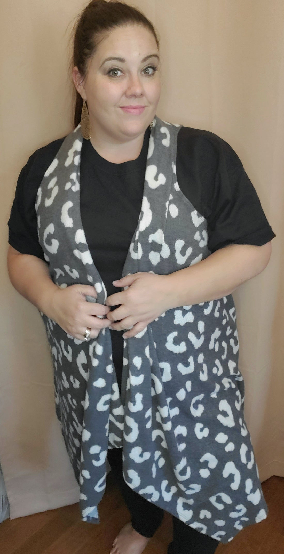 Charcoal Animal Sleeveless Cardigan