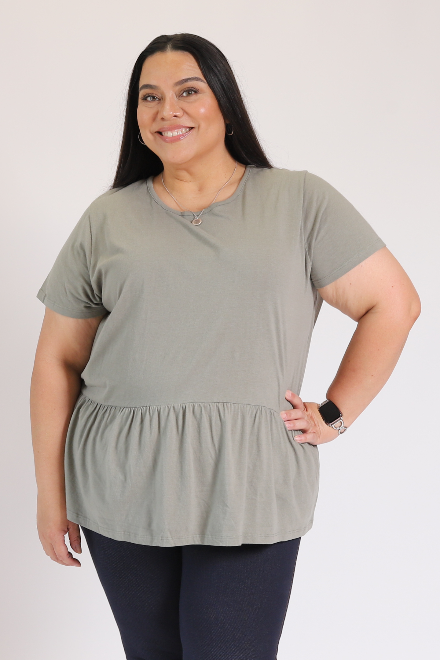 RESTOCK - Mia Basic High Low Peplum Top - Olive