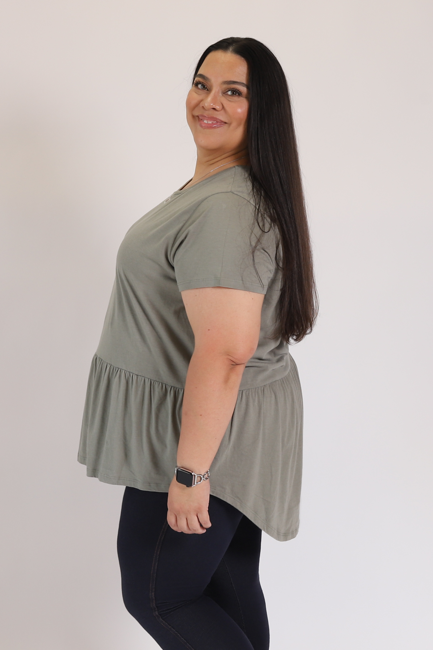 RESTOCK - Mia Basic High Low Peplum Top - Olive