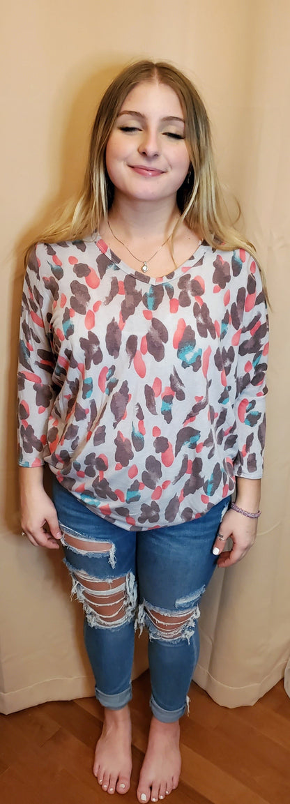 Paint Splatter HiLo 3/4 Sleeve Blouse