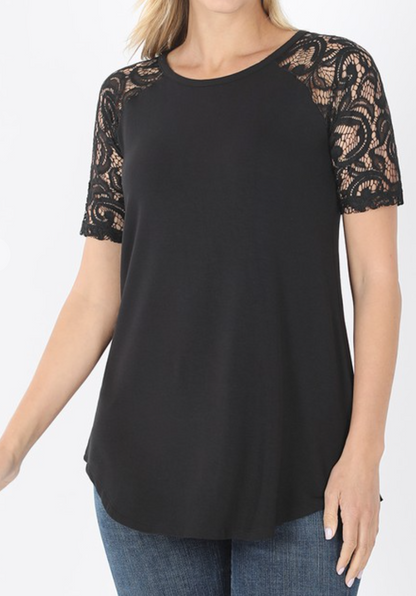 Lace Raglan Round Hem Top