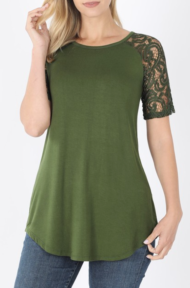 Lace Raglan Round Hem Top