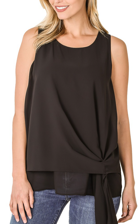 Chiffon Sleeveless Blouse in Black