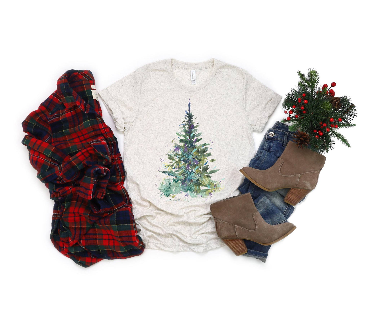 Blue Pine Christmas Tree Crew Tee