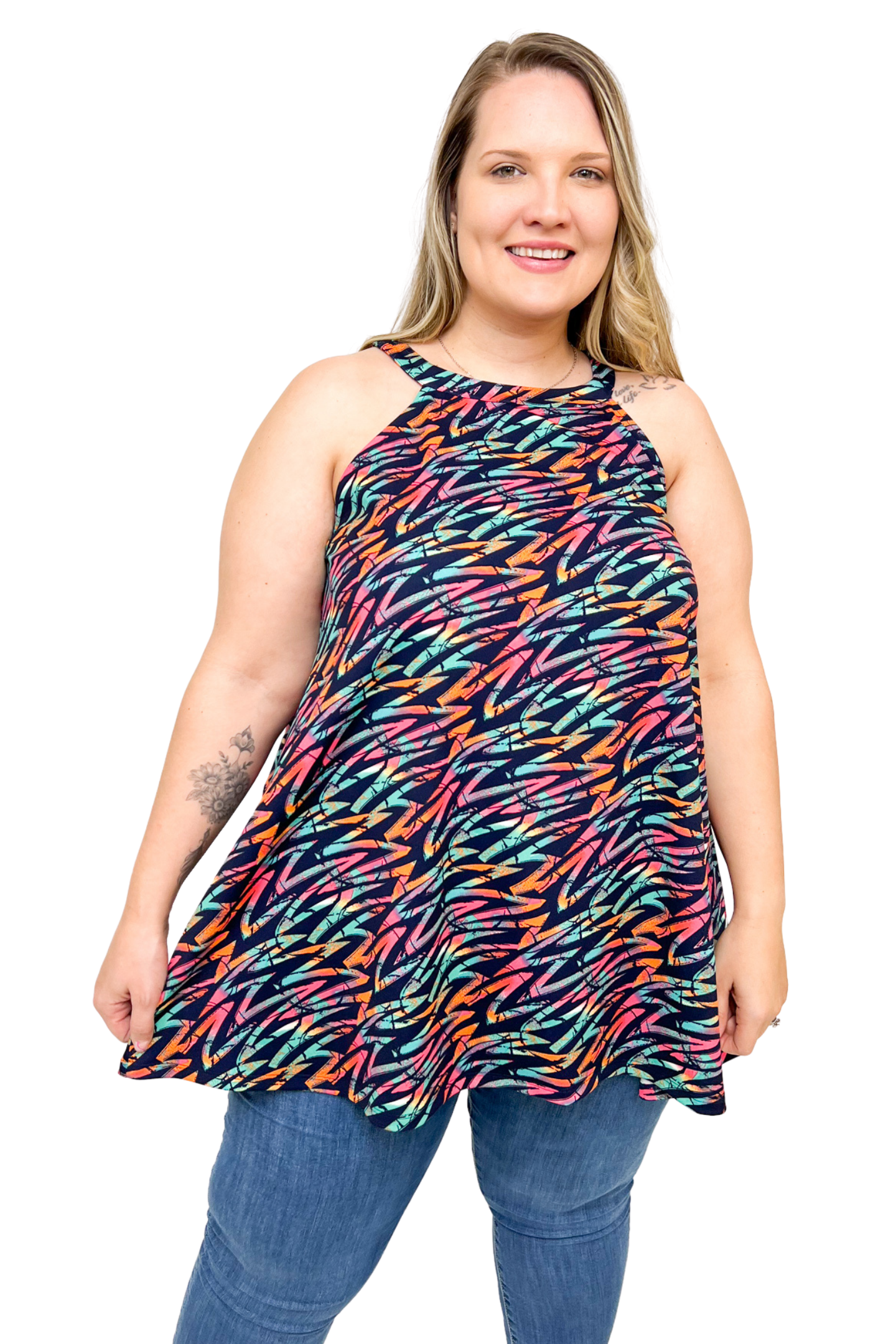 Rachel Unk Aline Multi Color Stroke Print Tank