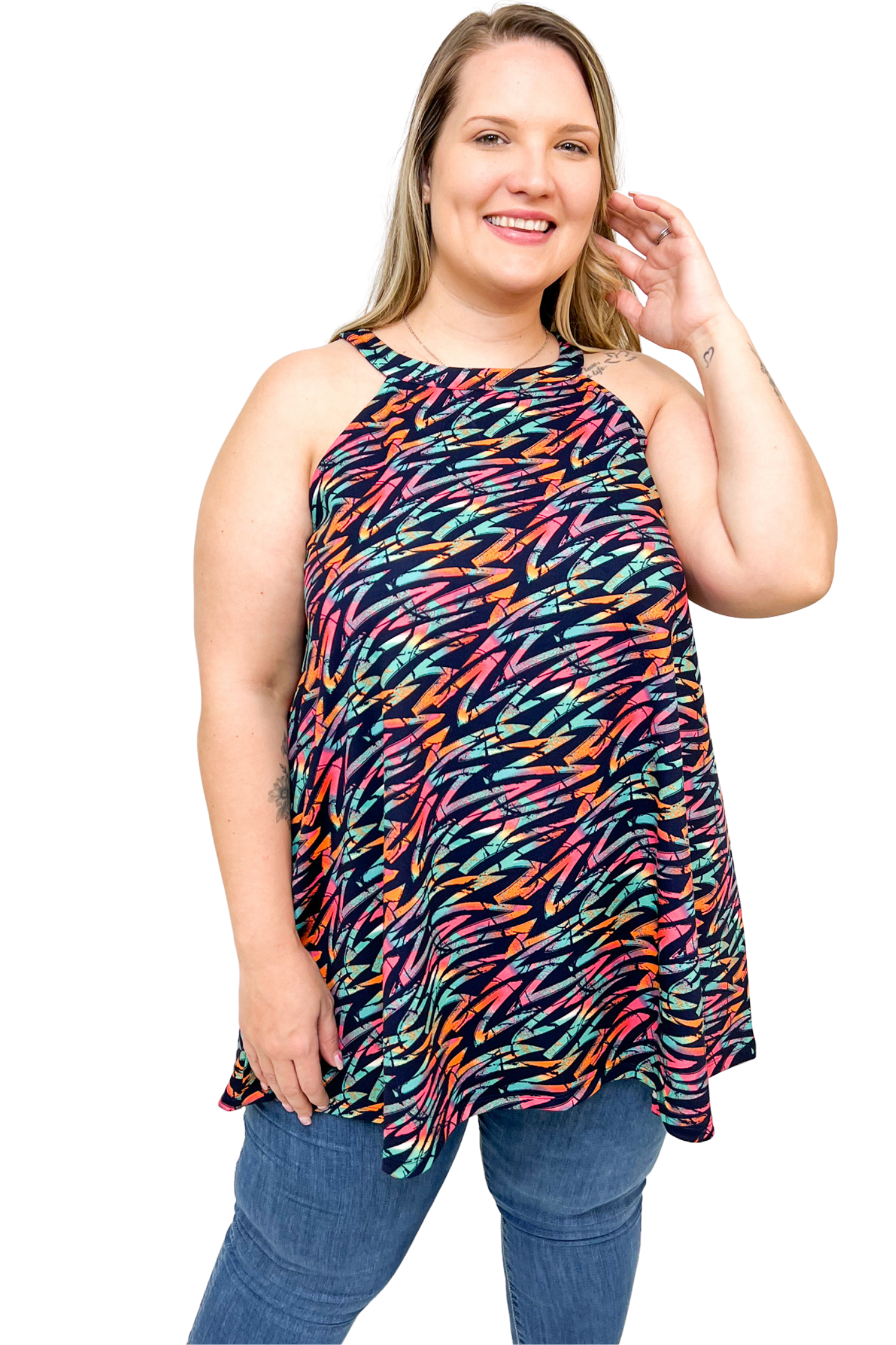 Rachel Unk Aline Multi Color Stroke Print Tank