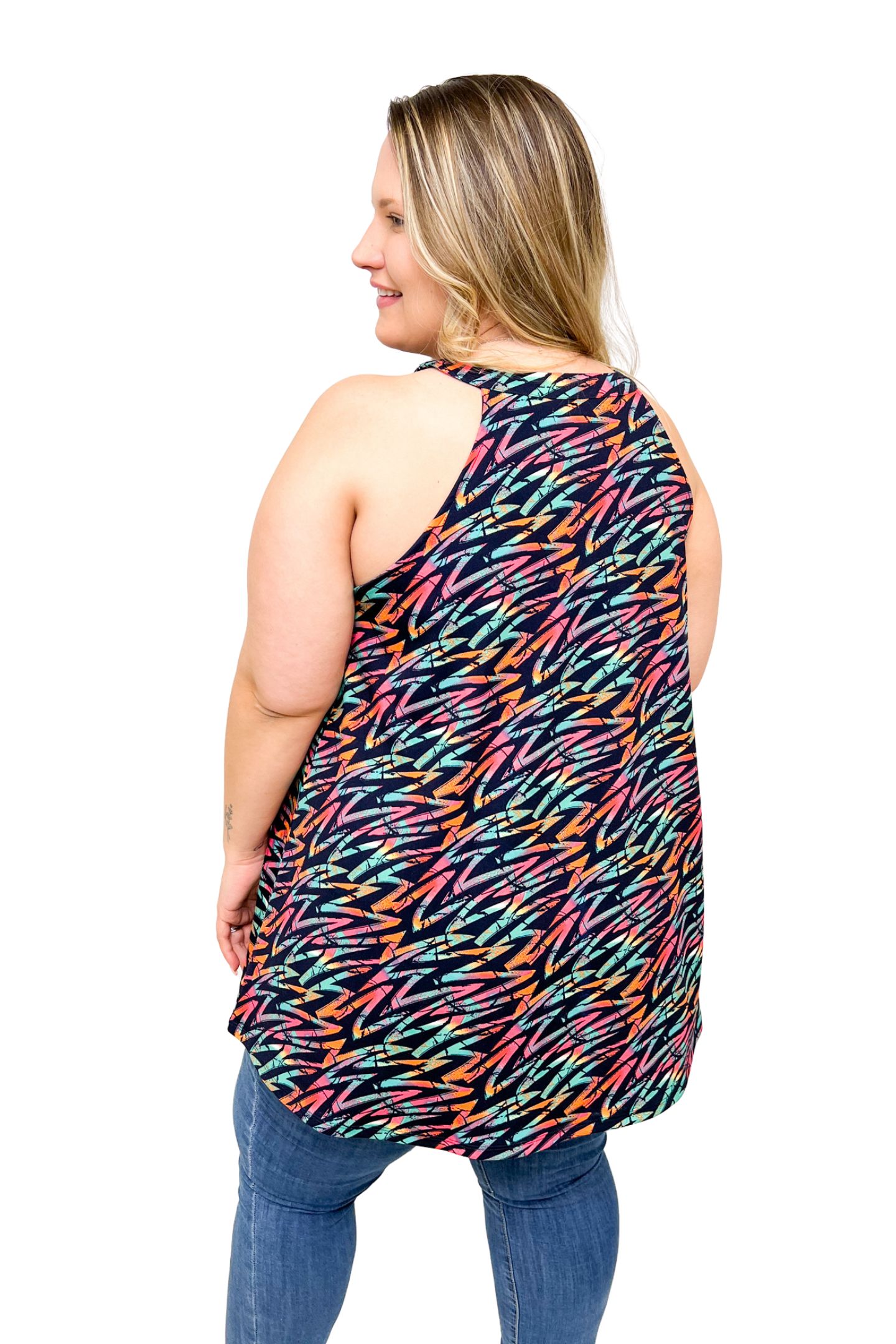 Rachel Unk Aline Multi Color Stroke Print Tank