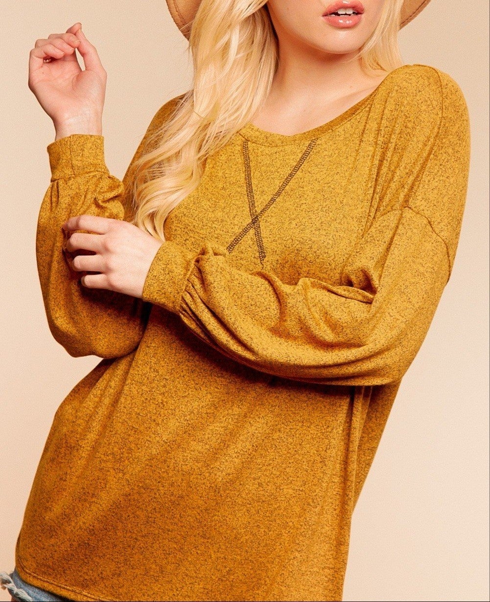 Two Tone Knit LS Blouse