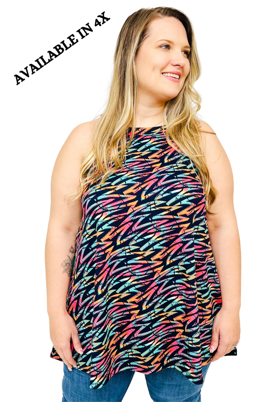 Rachel Unk Aline Multi Color Stroke Print Tank