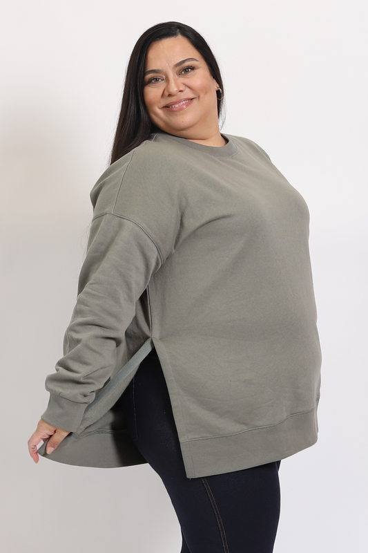 Kelsie High Slit Fleece Tunic Sweatshirt (Online Only)