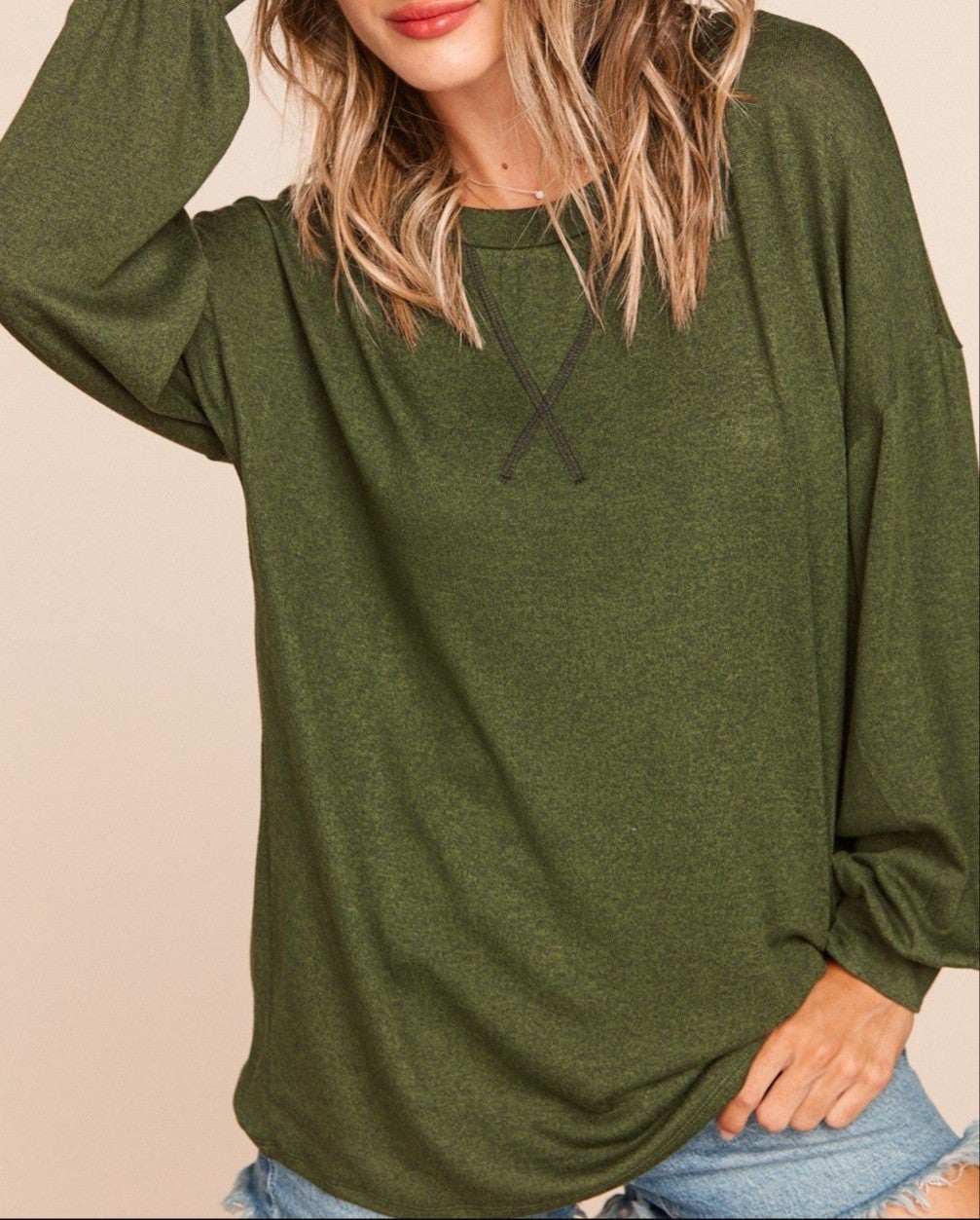 Two Tone Knit LS Blouse