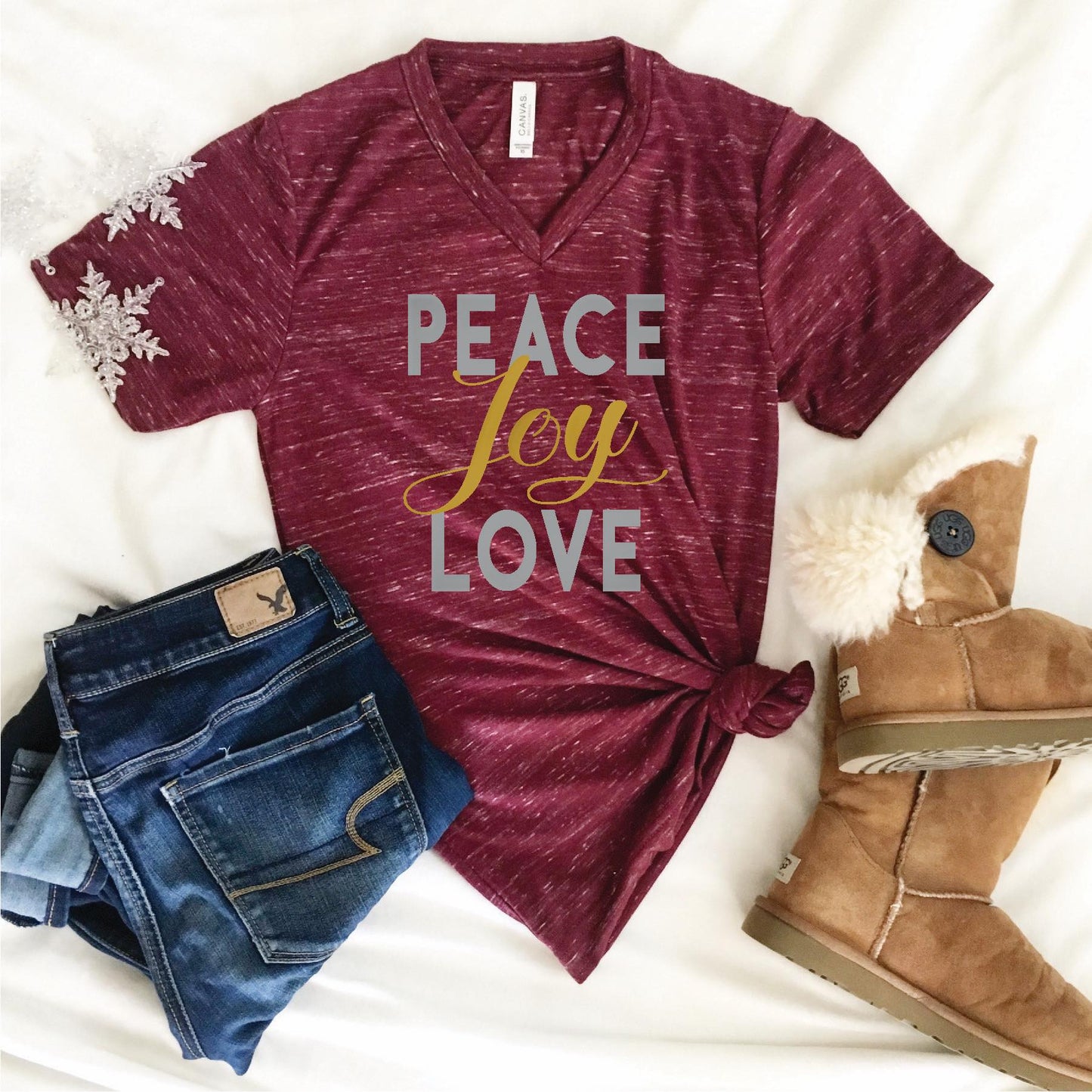 Peace Love Joy Marbled VNeck Tee